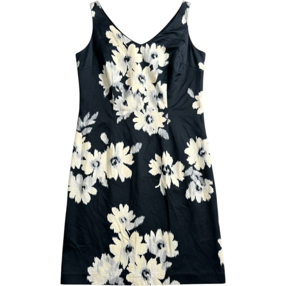 Ann Taylor Loft Petites Black Cream Floral V-Neck Sheath Dress Size 10P